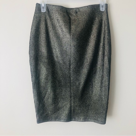 5 for $25! 💕 Agaci Golden Shimmer Black Mid Slit Pencil Skirt - Picture 6 of 10